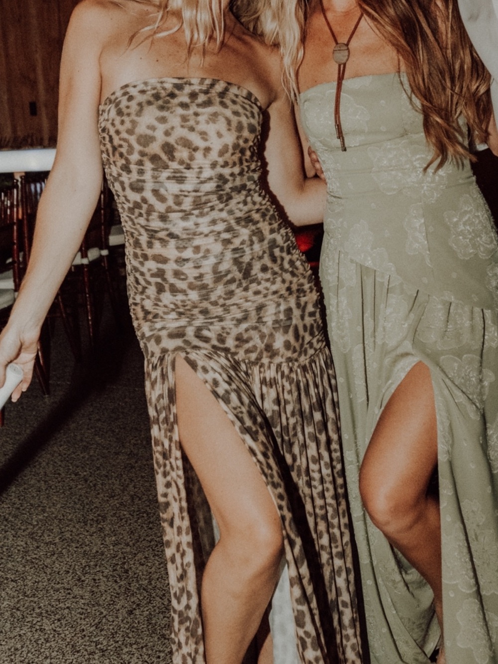 Strapless Leopard Print Maxi Dress with High Slit